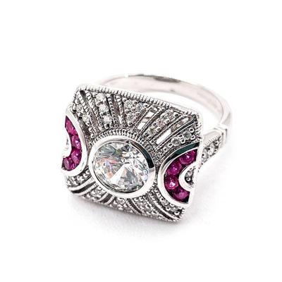 ESPO 925 Sterling Silver Ring with Pink and Clear Stones Size 7