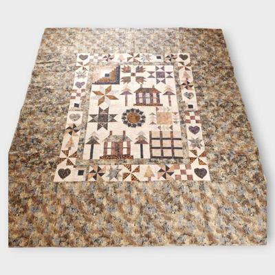 Large Patchwork Quilt with Rustic Motifs