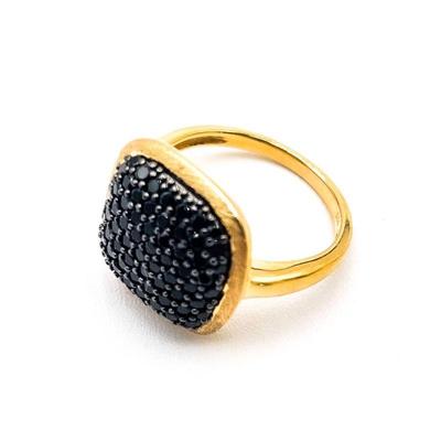 925 Italy Gold-Tone Ring with Black Pave Details Size 7