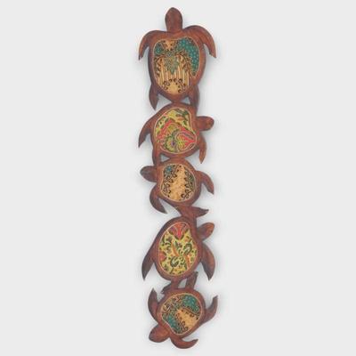 Carved Wood Wall Decoration with Sea Turtles Motif