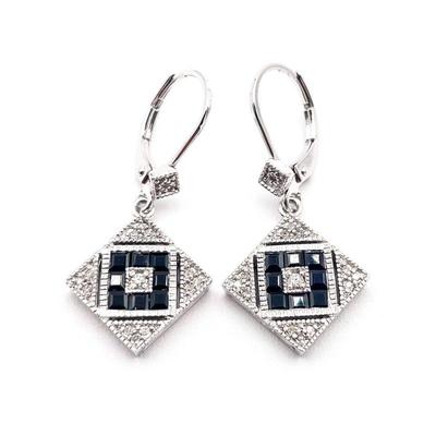 925 Sterling Silver Drop Earrings with Blue and Clear Stones