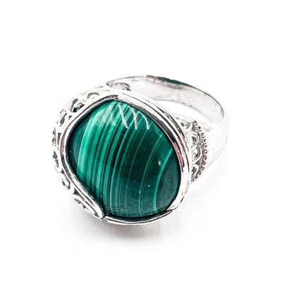 Sterling Silver Ring with Green Malachite, Size 7