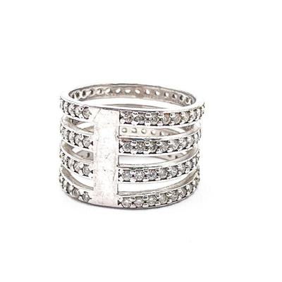925 Italy JCM CZ 4-Band Statement Ring Size 8