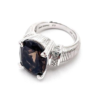 Judith Ripka 925 Silver Ring with Smoky CZ Stone, Size 7