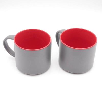 Pair of Gray and Red Ceramic Mugs