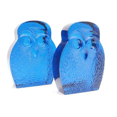 Pair of Molded Cobalt Glass Owl Bookends
