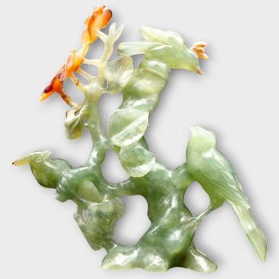 Jade Sculpture of Birds on a Branch