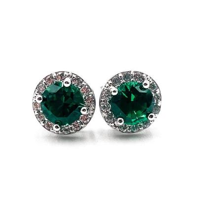 CZ 925 Sterling Silver Earrings with Green and Clear Stones