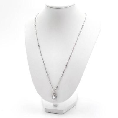 Silver Necklace with Pear-Shaped Clear Stone Pendant
