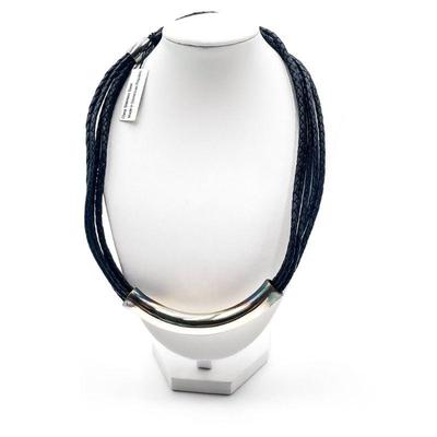 925 JCM Sterling Silver and Multi-Strand Black Leather Necklace