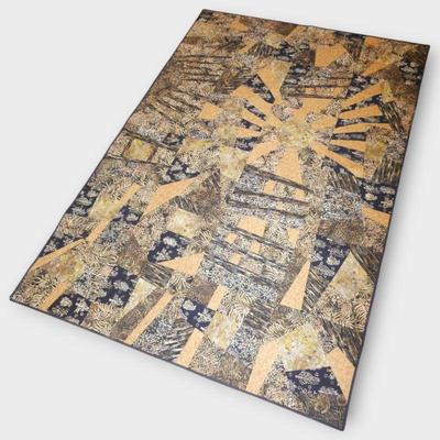 Gold and Black Abstract Quilt Featuring Owl Design