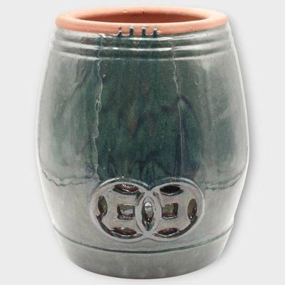 Asian-Style Dark Green Glazed Clay Vase