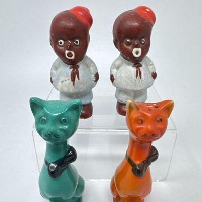 1940's Cool Kitty Salt and Pepper Shakers and Little Black Sambo Salt and Pepper Shakers