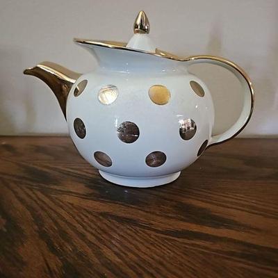 Vintage 1940's Hall Gold Polka Dot Tea Pot