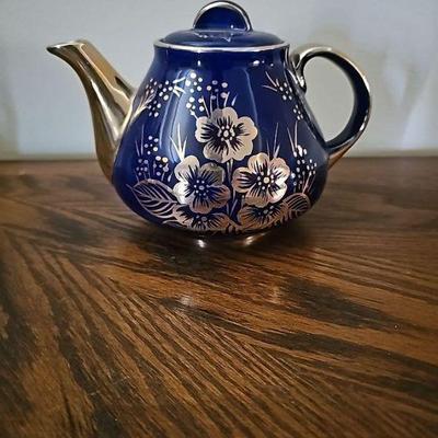 Vintage Price Bros Cobalt Blue and Gold Floral Teapot