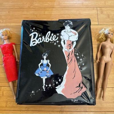 Vintage Blonde Ponytail Barbie Sheath Sensation Doll with Large Collection of Clothing and Barbie Case