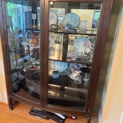 Antique Dark Cherry Wood China Cabinet
