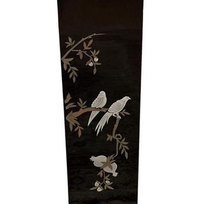 Beautiful Lacquered Korean Inlaid Pewter and Brass Hardwood Panel
