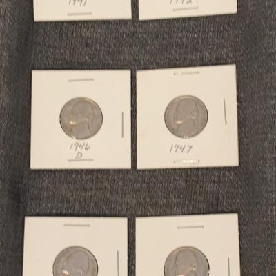 Nickels 1941,1942,1946D,1947,1947D And 1949