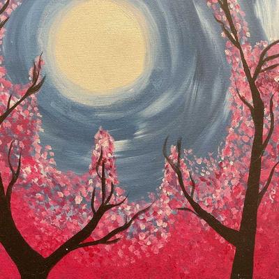 Cheryl Blossoms & Full Moon Oil Painting
