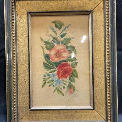 Framed Floral Folk Art Theorem Painting

