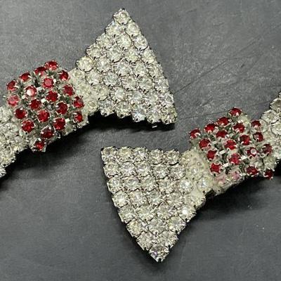 2 Vintage Bejeweled Crystal Bow Scarf / Shoe Clips
