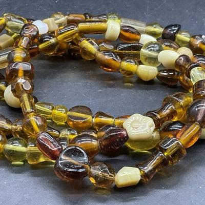 Handmade Amber Glass Beaded Stretch Bracelet
