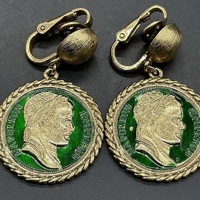 TRIFARI Vintage Enamel Currency Motif Earrings
