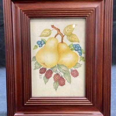 Vntg Sgn JM Pear Fruit Folk Art Theorem Painting
