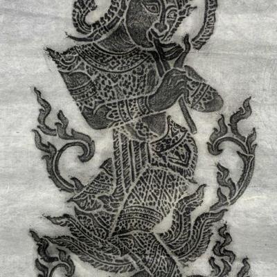 Thai Charcoal Temple Rubbing on Paper
