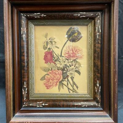 Framed Botanical Flower Bouquet Lithograph
