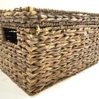 Woven Rattan Storage Basket W Handles & Lid
