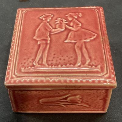 Vintage Couple Motif Pink Ceramic Trinket Box
