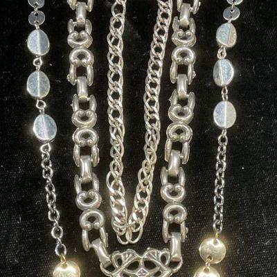 Lot 3 Silver & Gold Tone Necklaces, Bracelet
