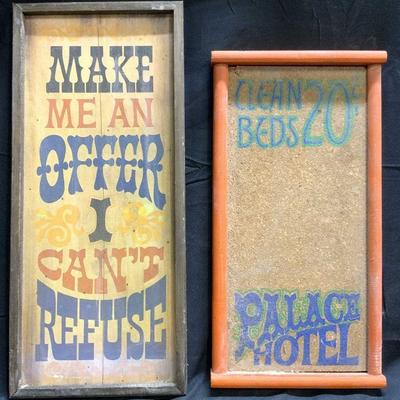 Lot 2 Vintage Wood & Cork Signs
