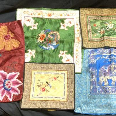 Lot 5 Vntg Asian Pillow Shams & Textiles
