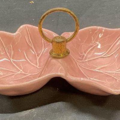 MCM Vintage Pink Ceramic Leaf Nut Dish
