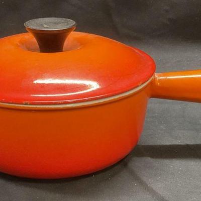 Vtg Le Creuset Orange Cast Iron Saucepan France
