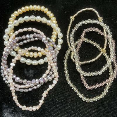Group Lot Pearl, Faux Pearl Crystal Bracelets

