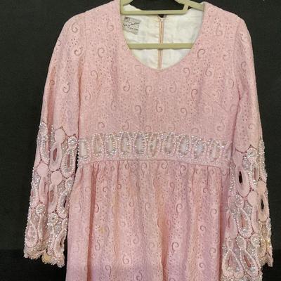 MARY MATISE NY Vintage Beaded Pink Lace Dress
