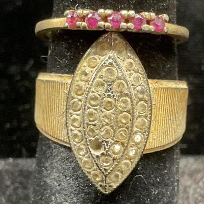 Lot 2 Vtg Gold Plated Topaz & Crystal Rings
