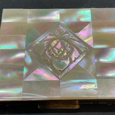 Vtg Gold Tn Mother of Pearl Compact Mirror
