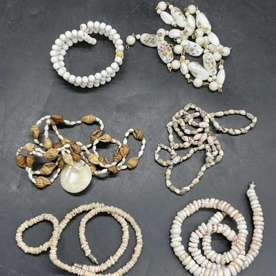 Lot 6 Shell & Beaded Necklaces & Bracelet

