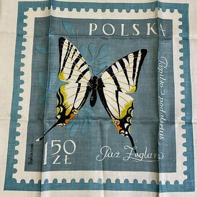 BALCERZAK POLAND Butterfly Stamp Linen Tea Towel
