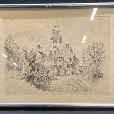 Jas F Murray Gardeners Court Lithograph Sketch
