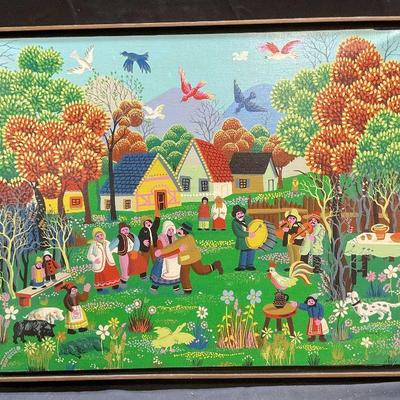 Framed After Janet Dubois Village Folk Scene Print
