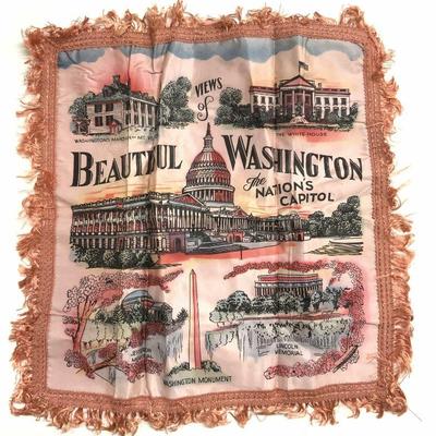 Vntg Washington DC Fringed Pillow Cover
