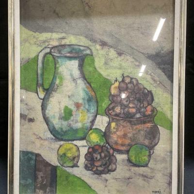 Marilyn Lesser Still Life Pitcher & Fruit Painting
