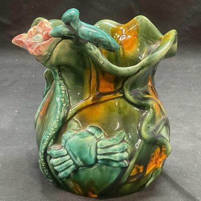 Vtg Botanical Crab Folk Art Pottery Vase

