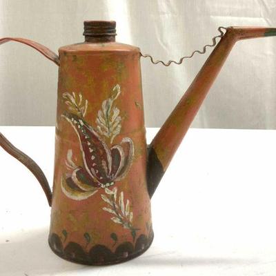 Vintage Hand Painted Metal Teapot W Lid
